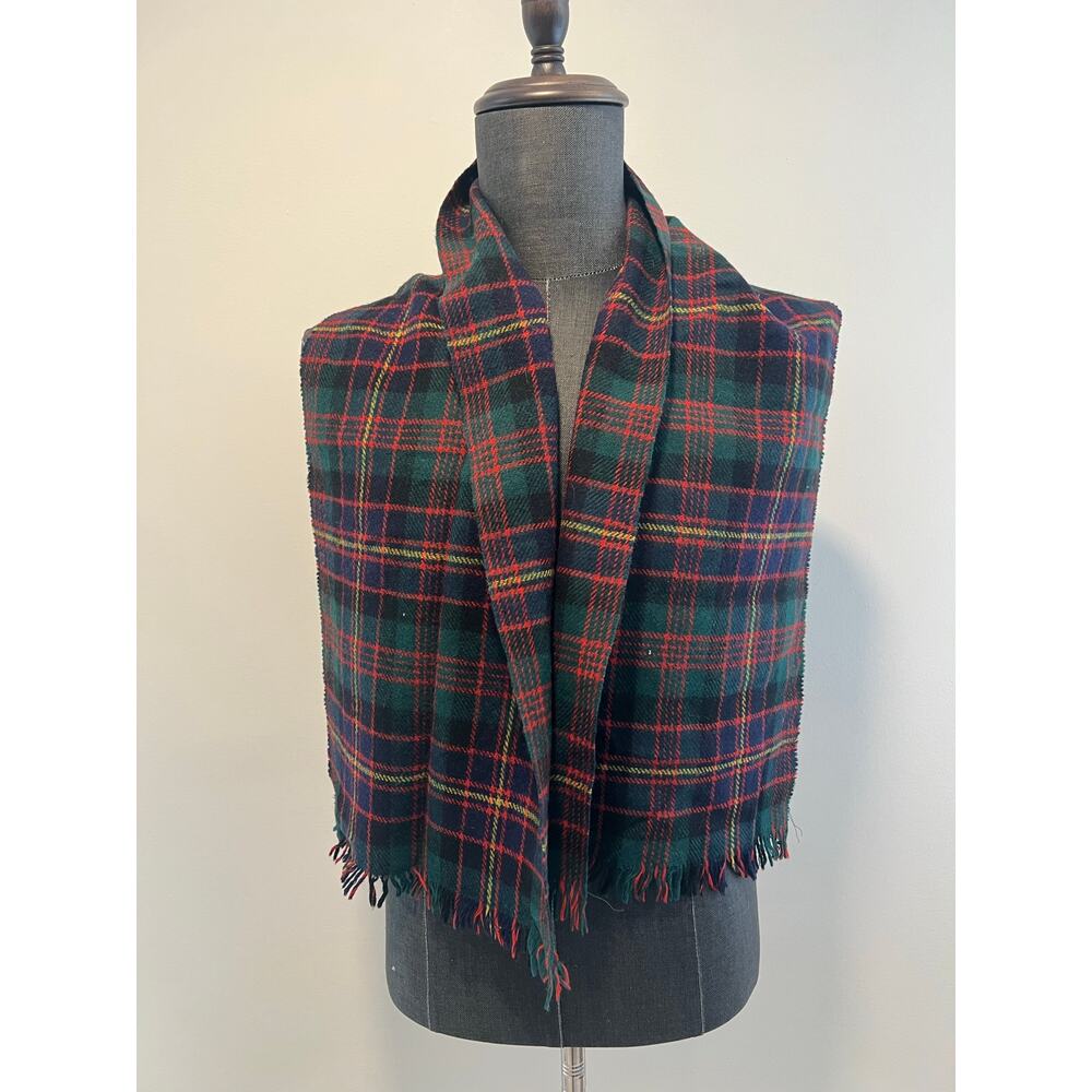 Vintage Plaid Scarf Red Green Yellow Made in Scotland JL